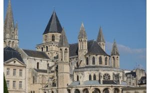 Late medieval French church with many arches and pointed towers