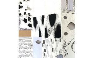 A collage of papers featuring different markmaking